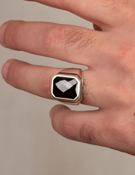 Zirkon Siyah Taşlı Erkek Yüzük