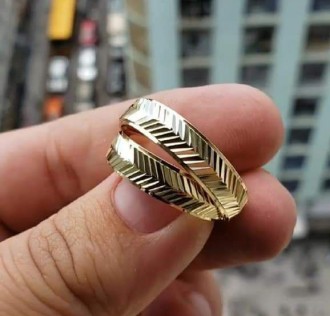 Altın Kaplama Balık Sırtı Desenli Özel Tasarım Alyans