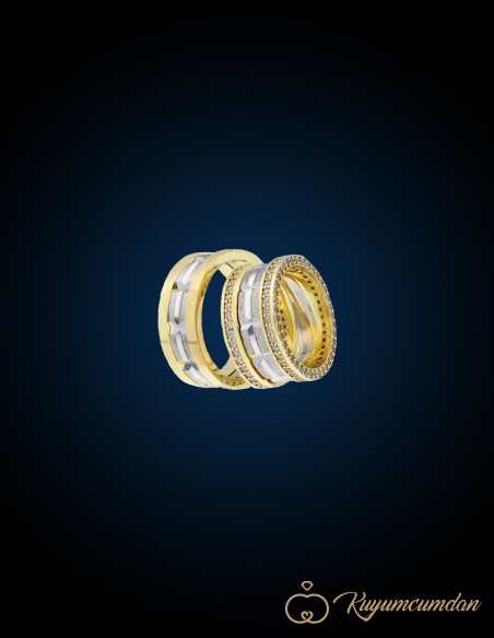 925 Ayar El İşi Altın Kaplama Gümüş Alyans Model 36