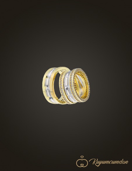 925 Ayar El İşi Altın Kaplama Gümüş Alyans Model 36