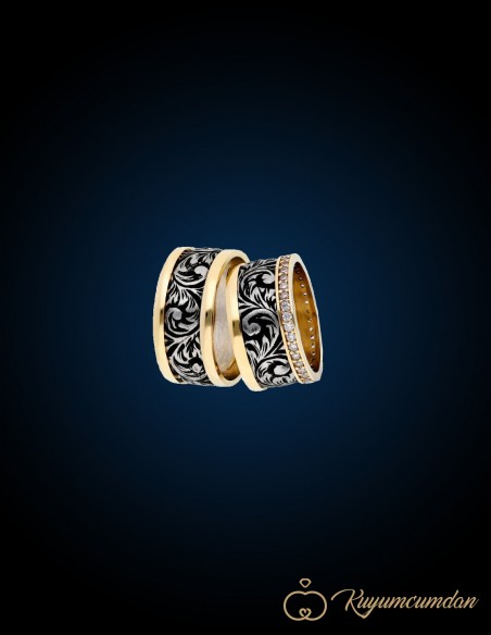 925 Ayar El İşi Altın Kaplama Gümüş Alyans Model 44