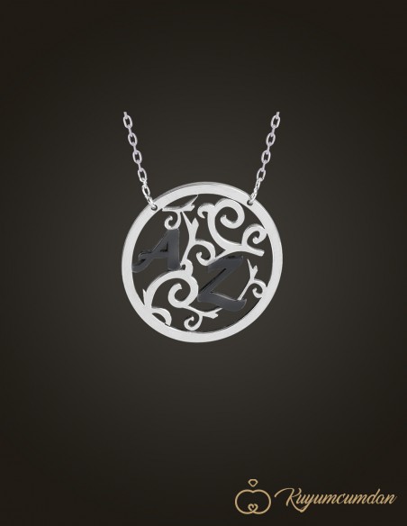 Bahçe Motifli Çift Harf Halka Kolye