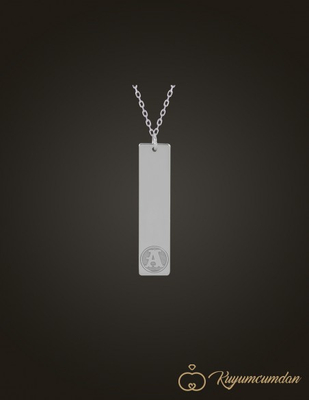 Tek Harf Sade Dikine Dikdörtgen Plaka Kolye
