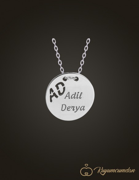 Çift Harf Çift İsim Yuvarlak Sade Kolye