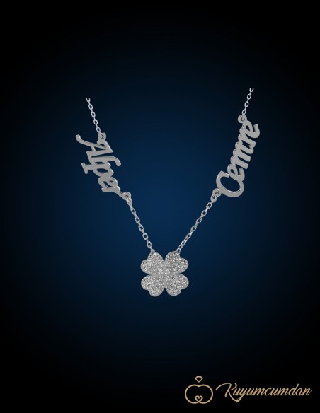 Zirkon Taşlı Yonca Çift İsimli Kolye