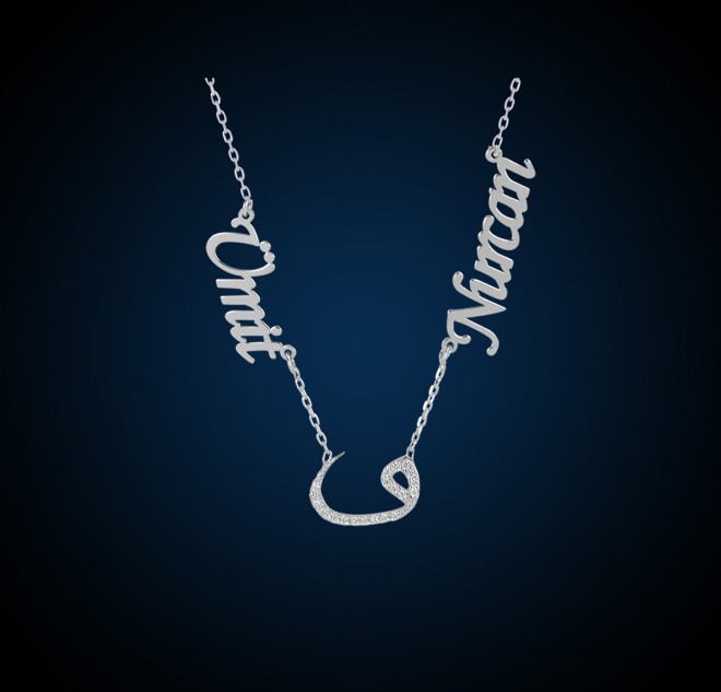 Zirkon Vav Harfli Çift İsim Kolye