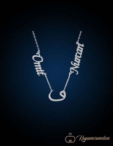 Zirkon Vav Harfli Çift İsim Kolye