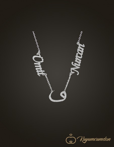 Zirkon Vav Harfli Çift İsim Kolye