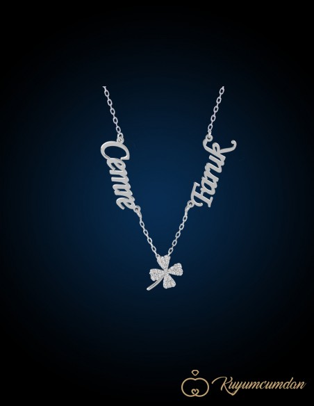 Zirkon Taşlı Yonca Çift İsim Kolye