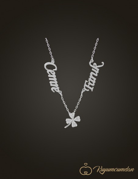 Zirkon Taşlı Yonca Çift İsim Kolye