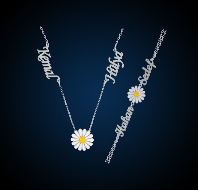 Papatya Çift İsim Kolye Bileklik Takım