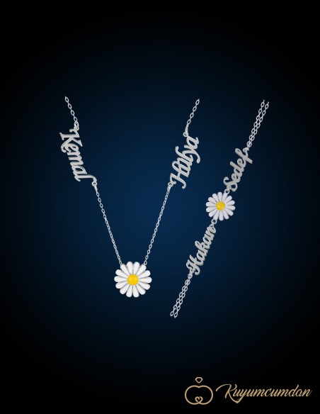 Papatya Çift İsim Kolye Bileklik Takım