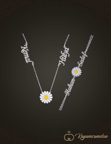 Papatya Çift İsim Kolye Bileklik Takım