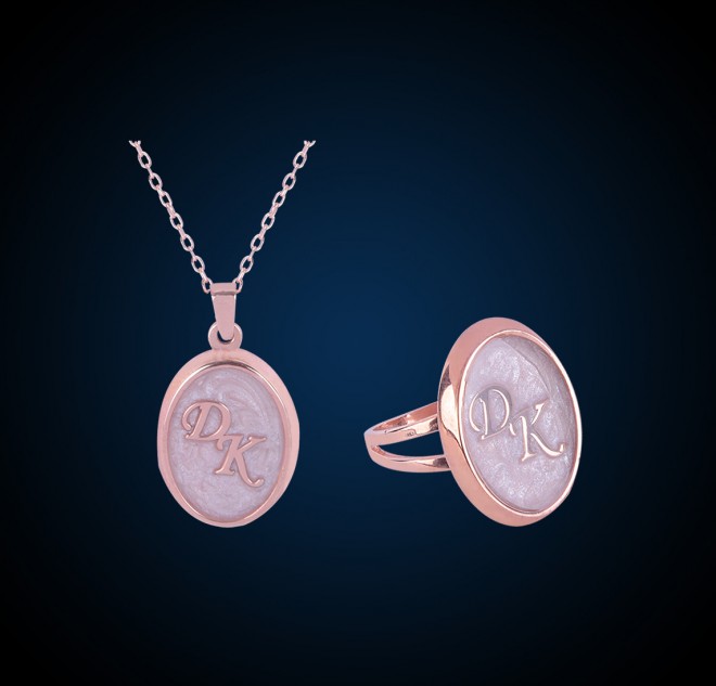 Çift Harf Özel Tasarım Kolye Ve Yüzük Takımı
