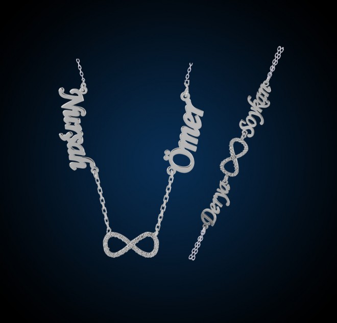 Zirkon Sonsuzluk  Çift İsim Kolye Ve Bileklik Seti