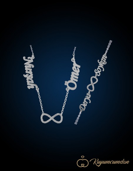 Zirkon Sonsuzluk  Çift İsim Kolye Ve Bileklik Seti