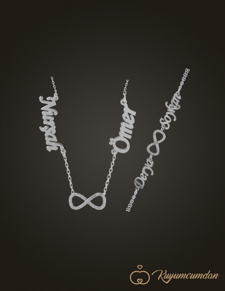Zirkon Sonsuzluk  Çift İsim Kolye Ve Bileklik Seti