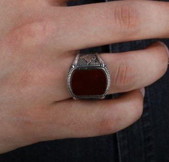 925 Ayar Gümüş Akik Taşlı Tuğralı Erkek Yüzük 2