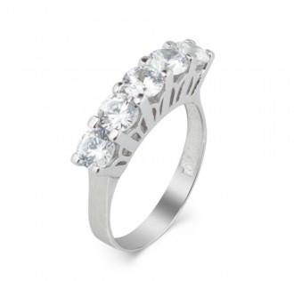 925 Ayar Gümüş Beş Taş Zirkon Taşlı Bayan Yüzük