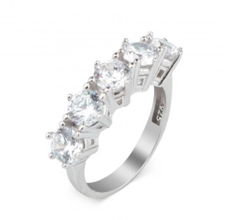 925 Ayar Gümüş Beş Taş Zirkon Taşlı Bayan Yüzük 2