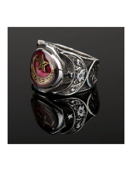 925 Ayar Gümüş Mineli Türk Bayraklı Erkek Yüzüğü