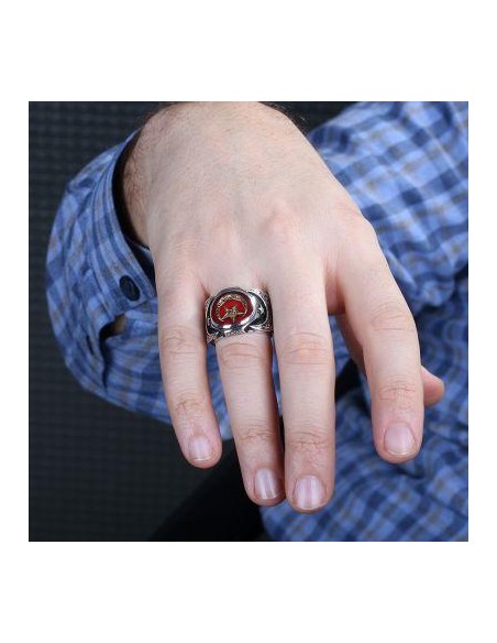 925 Ayar Gümüş Mineli Türk Bayraklı Erkek Yüzüğü