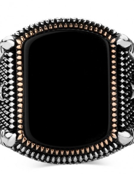 925 Ayar Gümüş Siyah Oniks Taşlı Ay Yıldızlı Erkek Yüzük