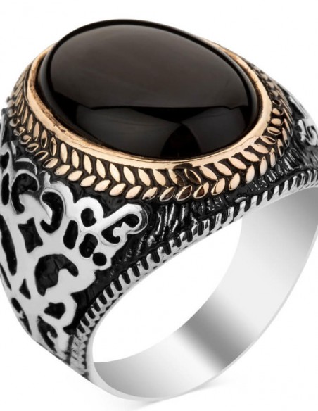 925 Ayar Gümüş Siyah Oniks Taşlı Erkek Yüzüğü