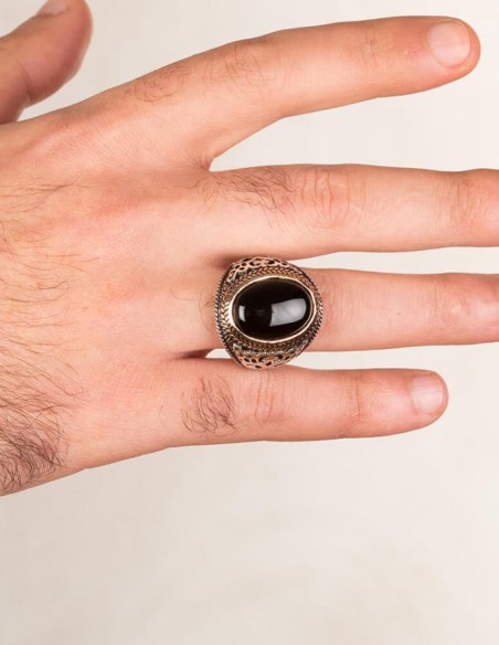 925 Ayar Gümüş Siyah Oniks Taşlı Erkek Yüzüğü
