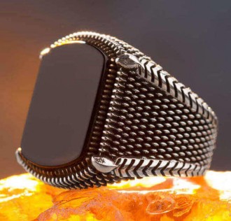 925 Ayar Gümüş Siyah Oniks Taşlı Erkek Yüzük