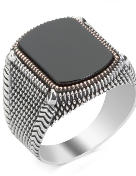 925 Ayar Gümüş Siyah Oniks Taşlı Erkek Yüzük