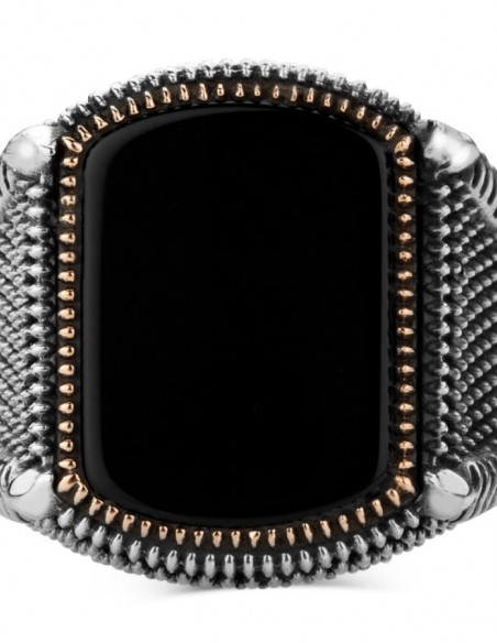 925 Ayar Gümüş Siyah Oniks Taşlı Erkek Yüzük