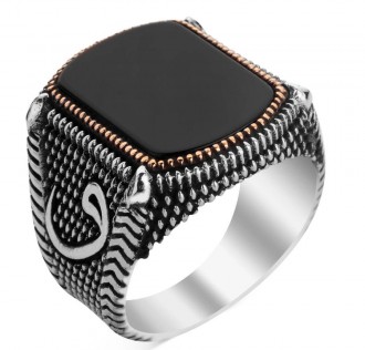 925 Ayar Gümüş Siyah Oniks Taşlı Vavlı Erkek Yüzük