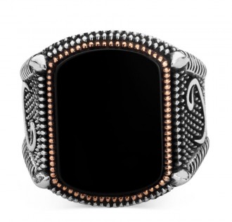 925 Ayar Gümüş Siyah Oniks Taşlı Vavlı Erkek Yüzük 2