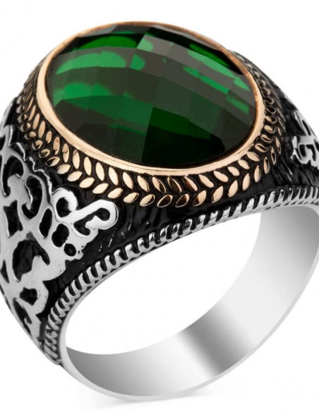 925 Ayar Gümüş Yeşil Zirkon Taşlı Erkek Yüzüğü