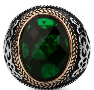 925 Ayar Gümüş Yeşil Zirkon Taşlı Erkek Yüzüğü 2