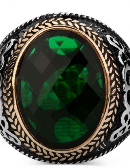 925 Ayar Gümüş Yeşil Zirkon Taşlı Erkek Yüzüğü