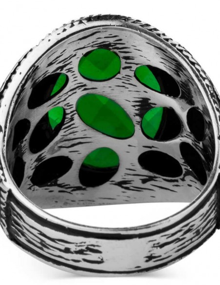 925 Ayar Gümüş Yeşil Zirkon Taşlı Erkek Yüzüğü