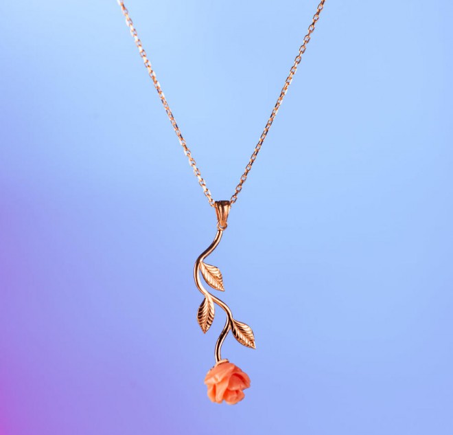 925 Ayar Gümüş Zarif Pembe Gül Kolye