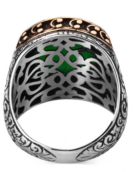 925 Ayar Gümüş Zirkon Yeşil Taşlı İşlemeli Erkek Yüzük
