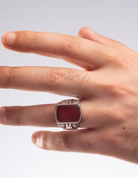 Akik Taşlı 925 Ayar Gümüş Yüzük