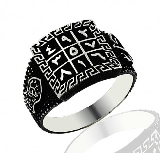 Arapça Vav Harfi Ebced Hesabı ve Nal-i Şerif Desenli Gümüş Yüzük 2