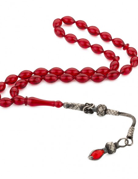 Arpa Kesim Kazaz Püskül Kırmızı Sıkma Kehribar Tesbih