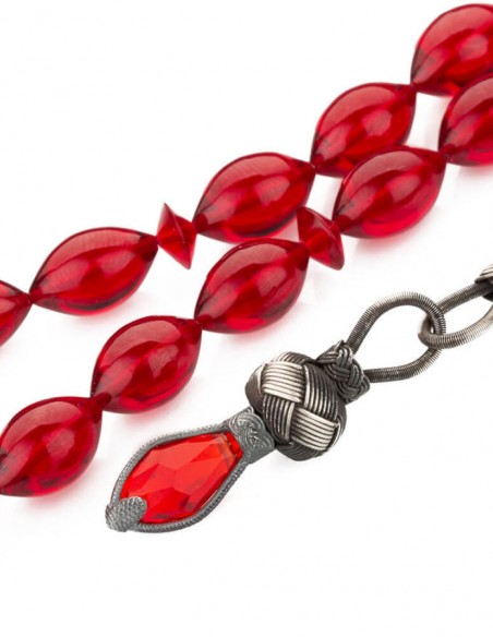 Arpa Kesim Kazaz Püskül Kırmızı Sıkma Kehribar Tesbih