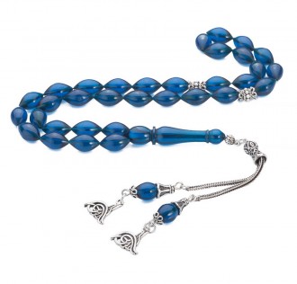 Arpa Kesim Mavi Taneli Sıkma Kehribar Tesbih