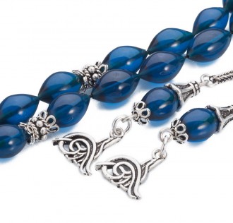 Arpa Kesim Mavi Taneli Sıkma Kehribar Tesbih 2