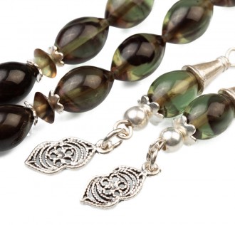 Arpa Kesim Yeşil Hareli Sıkma Kehribar Tesbih 2