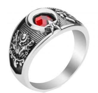 Ay Yıldız Osmanlı Armalı Çift Başlı Kartallı Yüzük 2