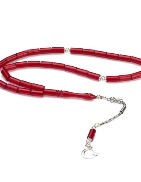 Ay Yıldız Püskül Sıkma Kehribar Kırmızı Kesme Tesbih