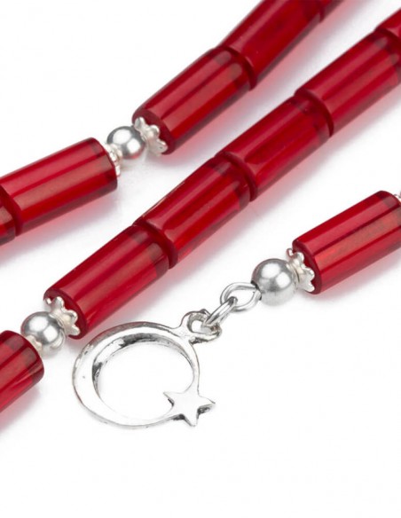 Ay Yıldız Püskül Sıkma Kehribar Kırmızı Kesme Tesbih